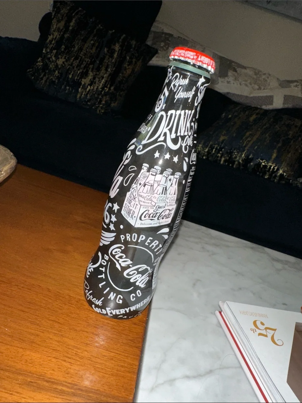 Coca Cola Black Bottle with White Graphic and Red Cap - Picture 3 of 6